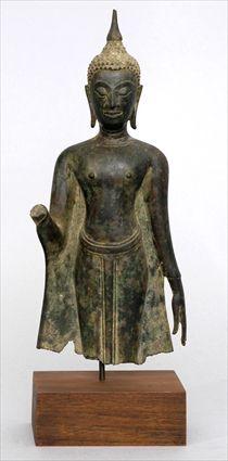 Appraisal: THAI BRONZE THREE-QUARTER FIGURE OF BUDDHA With down cast head