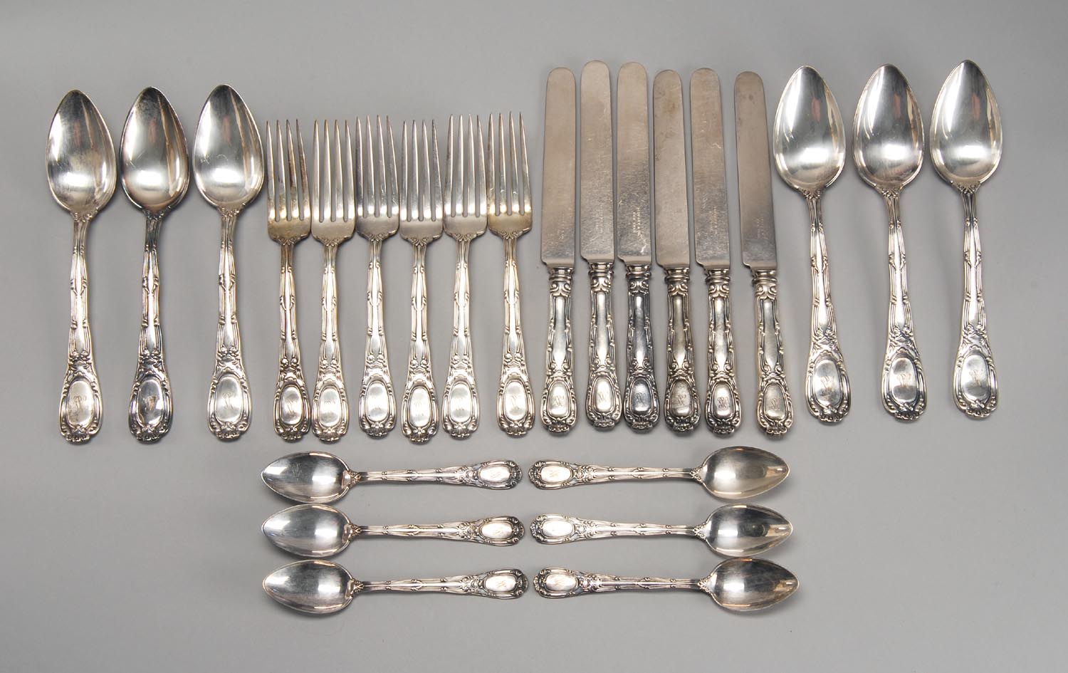 Appraisal: SET OF TIFFANY SILVER PLATED FLATWARE FOR SIX Includes dinner