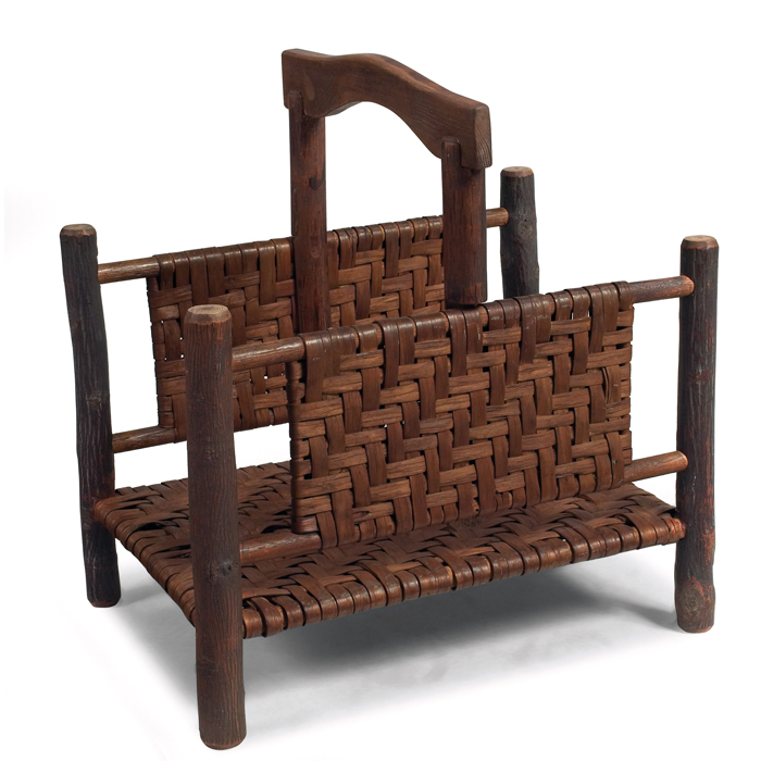 Appraisal: Old Hickory magazine rack woven form with twig construction branded