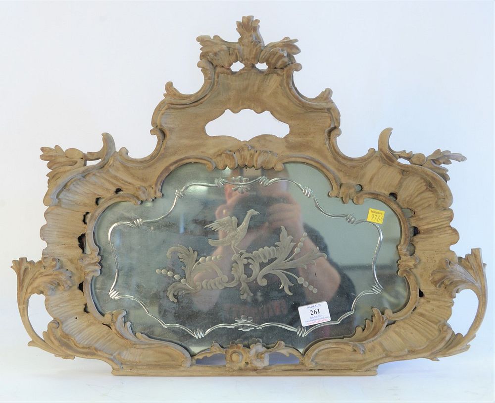 Appraisal: Rococo style mirror with etched bird design th century height