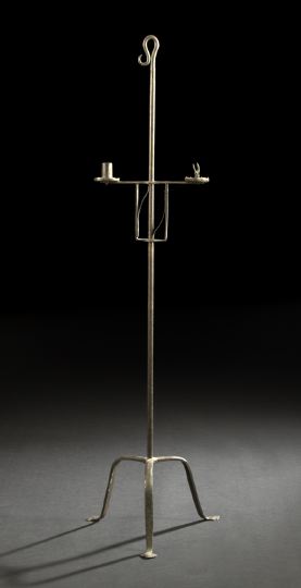 Appraisal: Early American Wrought-Iron Two-Light Floor Candelabrum th century with trifid