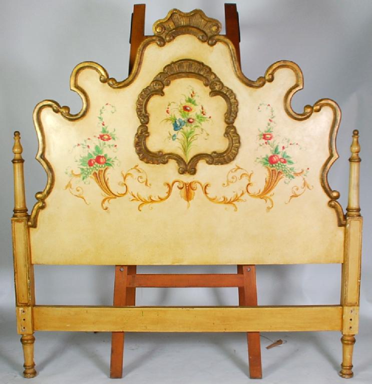 Appraisal: TWENTIETH CENTURY FRENCH ROCOCO STYLE PAINTED WOODEN DOUBLE BEDSTEAD comprising