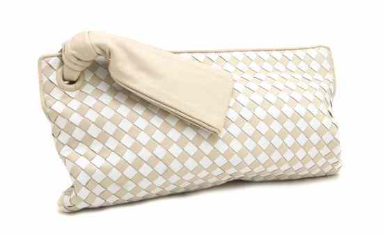 Appraisal: A Bottega Veneta Ecru and White Leather Woven Envelope Stamped