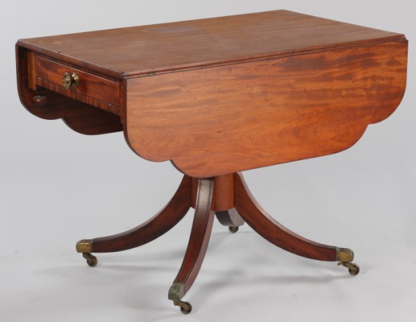 Appraisal: Duncan Phyfe turn pedestal base single drawer drop leaf top