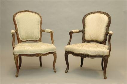 Appraisal: Pair of Louis XV-Style Carved Walnut Fauteuils