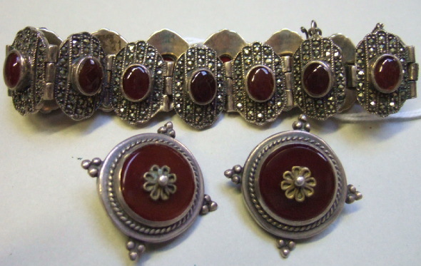 Appraisal: A marcasite and cornelian set bracelet in an oval panel