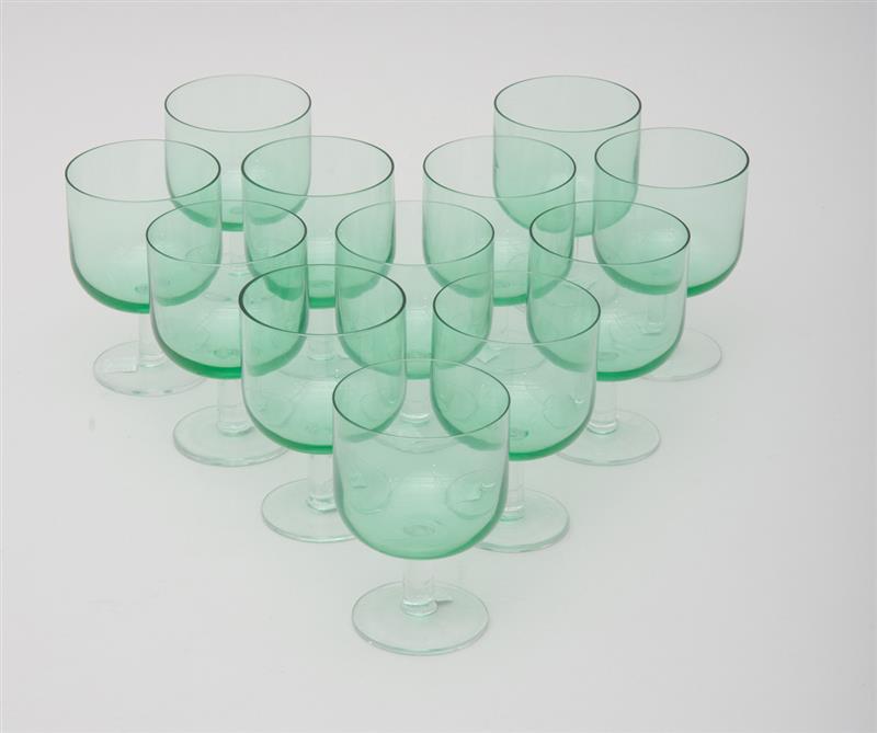 Appraisal: SET OF TWELVE GREEN WINE GLASSES x in diam Property