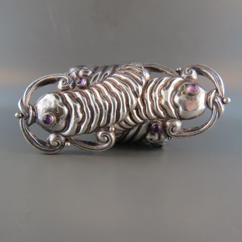 Appraisal: Vintage Mexican Sterling Silver Bracelet amethyst set in double fish