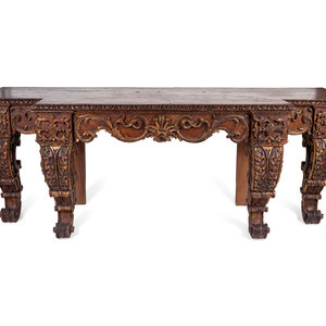 Appraisal: A George II Style Carved Mahogany and Parcel-Gilt Console Table