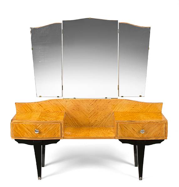 Appraisal: An Art Deco triple-mirrored lemonwood and ebonized vanity s height