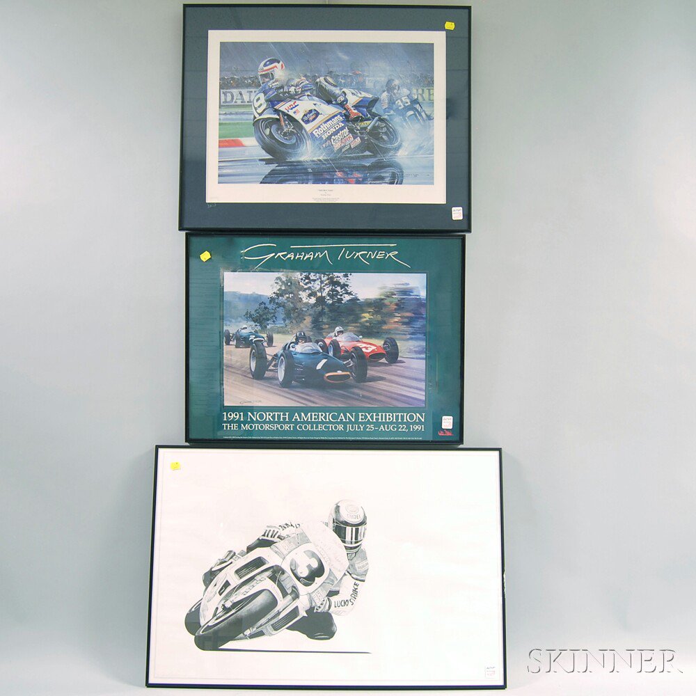 Appraisal: Three Framed Modern Racing Prints exhibition poster Graham Turner North