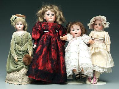 Appraisal: Four bisque head dolls one with jointed cloth body bisque