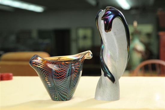 Appraisal: TWO PIECES OF LOTTON ART GLASS An iridescent orange vessle