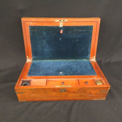 Appraisal: th Century Mahogany Travel or Lap Desk with inkwells compartments