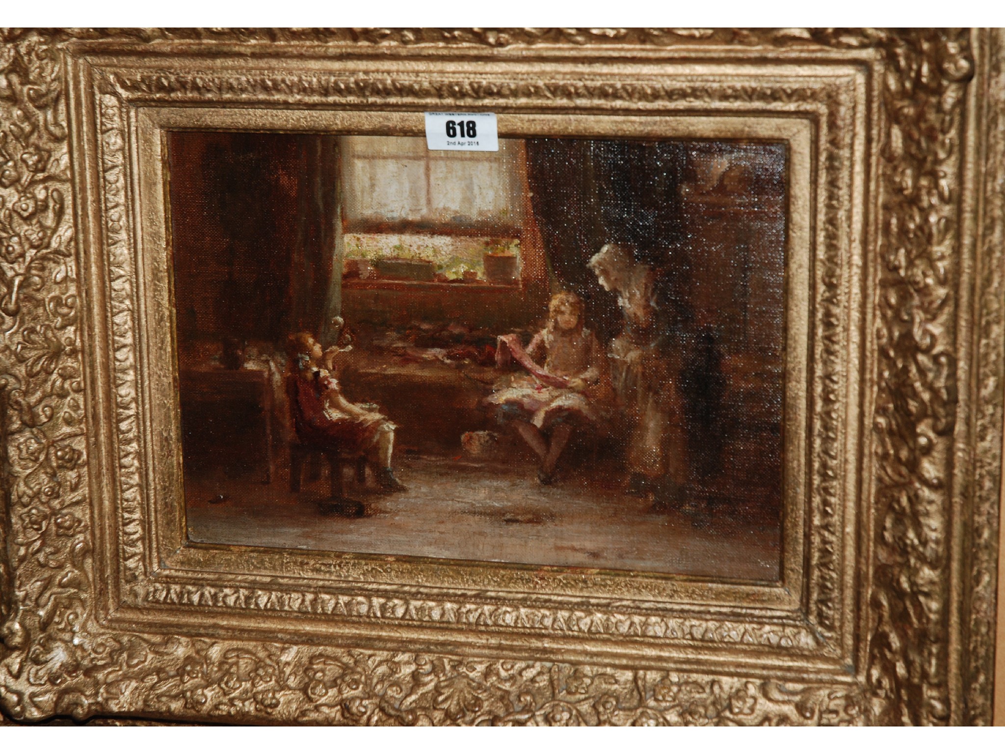 Appraisal: Attributed to GEORGE SMITH Interior with children indistinctly signed oil