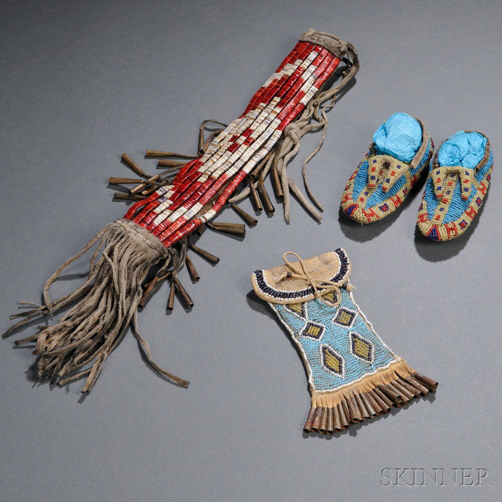 Appraisal: Three Reproduction Plains Items pair of infant's moccasins a strike-a-lite