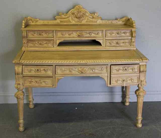 Appraisal: th Century Carved Oak Desk Whitewashed Possibly French From a