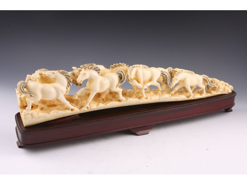 Appraisal: Carved Ivory Tusk Chinese Probably th c large horses gallop