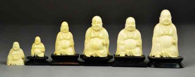 Appraisal: Chinese Carved Ivory BuddhasCollection of six carved ivory smiling Buddas