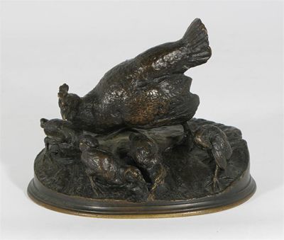 Appraisal: Pierre-Jules M ne French - A hen and four chicks