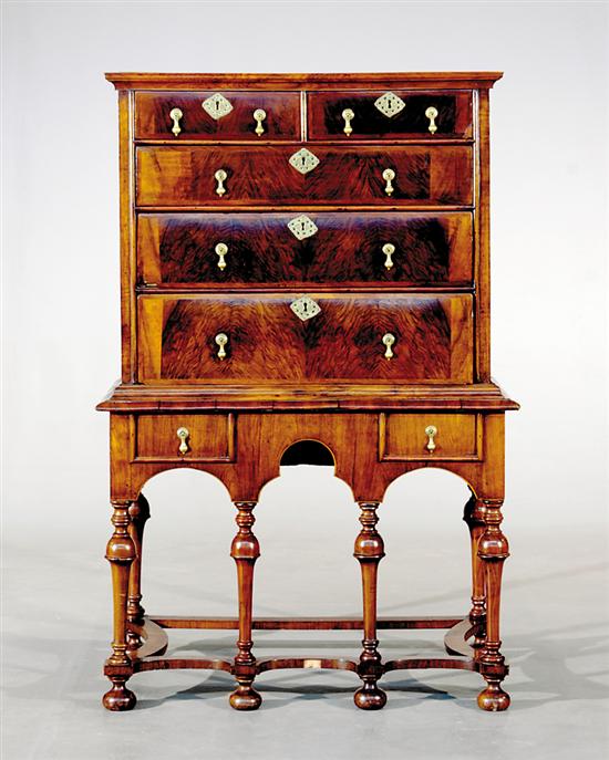 Appraisal: William and Mary style walnut highboy th th century flat