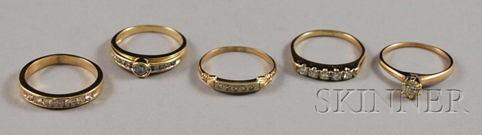 Appraisal: Five kt Gold and Diamond Rings sizes to