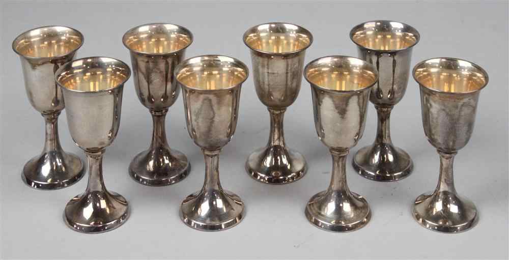 Appraisal: BOXED SET OF EIGHT SILVER CORDIALS marked Sterling each formed