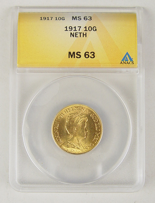 Appraisal: Netherland Guilden Gold Coin ANACS certified and graded MS Beautiful