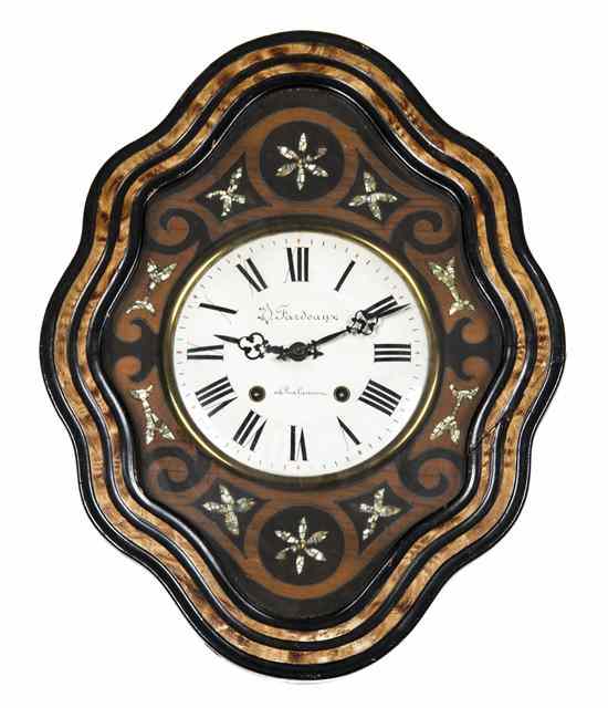 Appraisal: A Victorian Ebonized and Mother-of-Pearl Inset Wall Clock of shaped