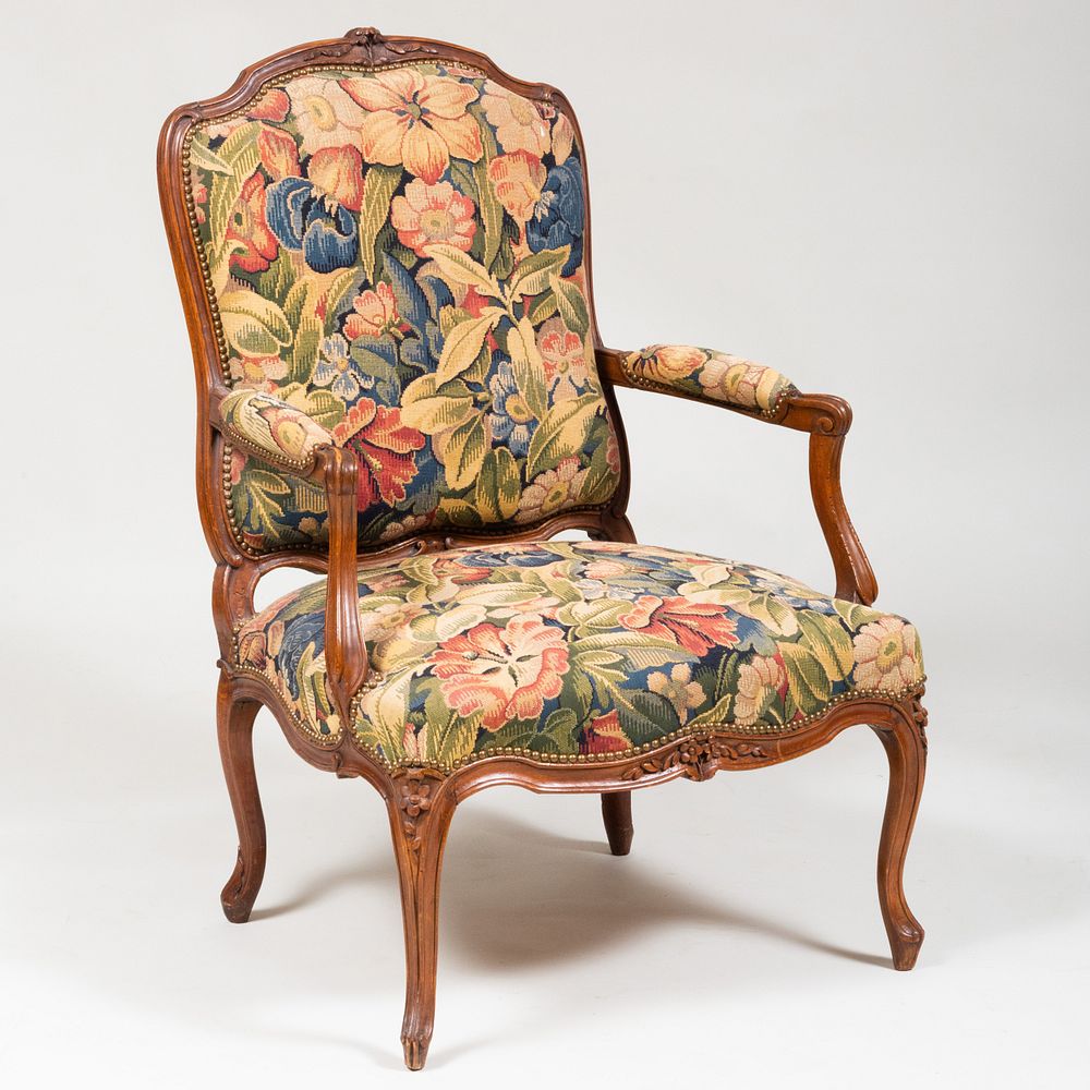 Appraisal: R gence Style Beechwood Fauteuil la Reine Upholstered in a