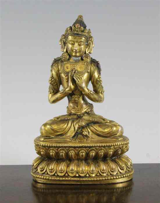 Appraisal: A Chinese gilt bronze seated figure of a Bodhisattva adorned