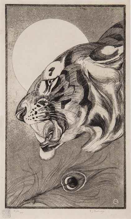 Appraisal: Edward Julius Detmold - Tiger and the Peacock Feather etching