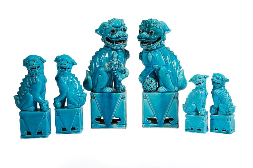 Appraisal: Three Pairs of Chinese-Export Turquoise Glazed Porcelain Buddhist Lions early