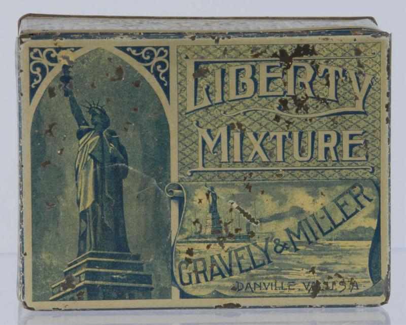 Appraisal: Liberty Mixture Square Corner Tobacco Tin Description By Gravely Miller