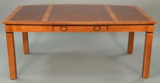 Appraisal: Custom Contemporary inlaid office table with bowed front and two