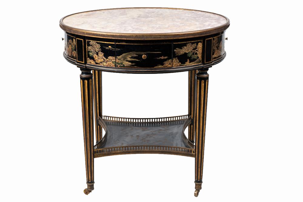 Appraisal: LOUIS XVI STYLE JAPANESE LACQUERED OCCASIONAL TABLEthe gilt metal-mounted circular