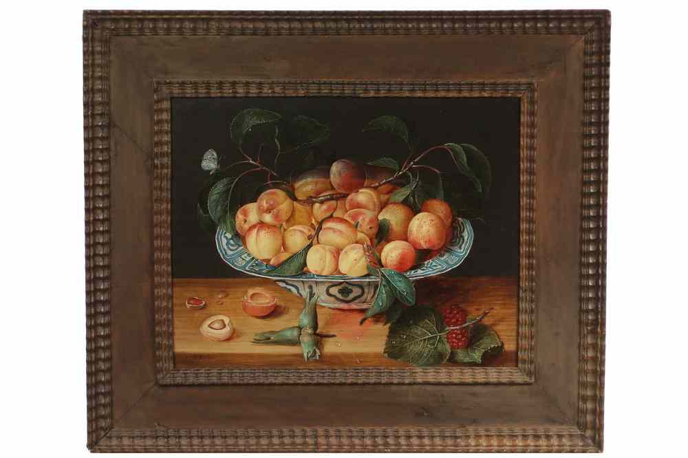 Appraisal: OOP - Still Life of Nectarines in Chinese Bowl attributed