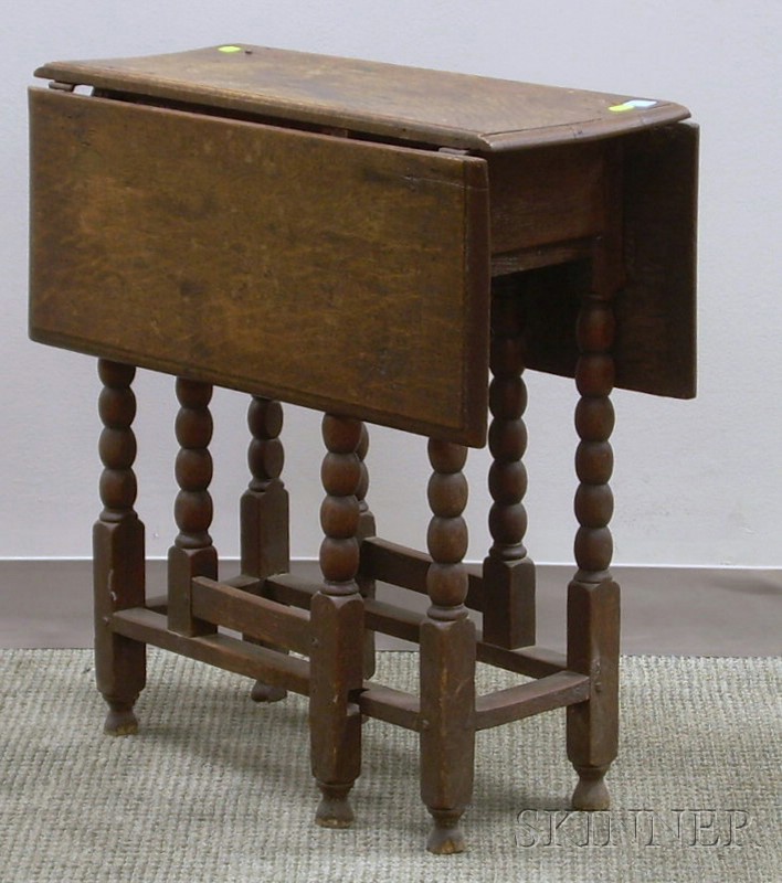 Appraisal: Small William Mary Style Oak Drop-leaf Spool-turned Gate-leg Table ht