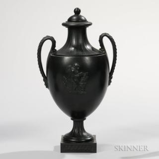 Appraisal: Wedgwood Bentley Black Basalt Vase and Cover Wedgwood Bentley Black