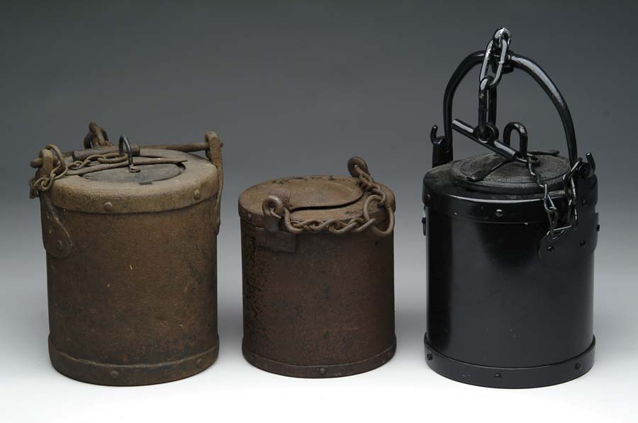 Appraisal: LOT OF ARTILLERY GREASE BUCKET WATER BUCKETS Lot consists of