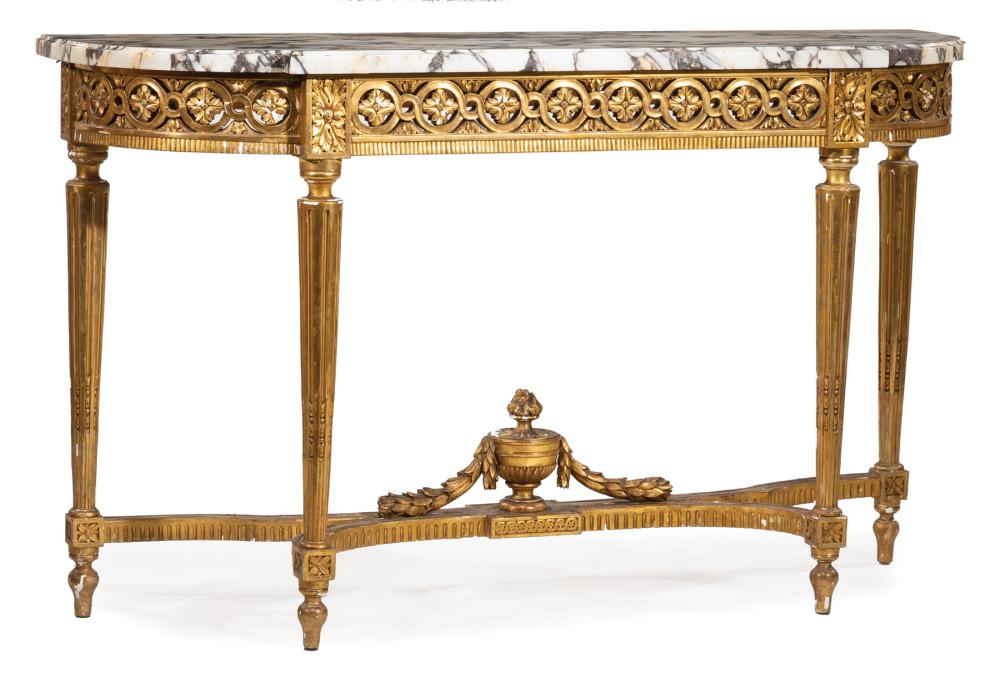 Appraisal: Antique Louis XVI-Style Carved and Giltwood Console th c variegated