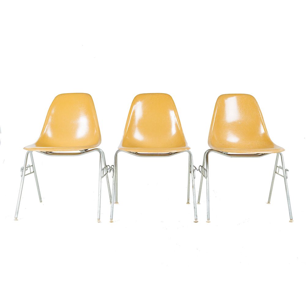 Appraisal: Three Eames molded fiberglass chairs late th century molded stamp