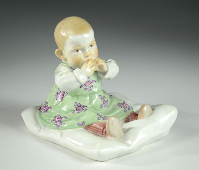 Appraisal: GERMAN MEISSEN HENTSCHEL PORCELAIN CHILD FIGURE Child on Pillow U