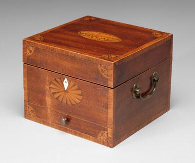 Appraisal: Cased Regency necessaire finely inlaid case with fans shells banded