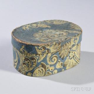 Appraisal: Lozenge-shape Wallpaper Box Pennsylvania c blue paper with yellow and