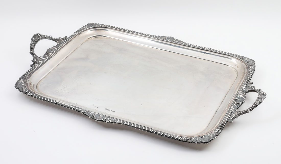 Appraisal: GOLDSMITHS SILVERSMITHS ENGLISH STERLING TRAY London Goldsmiths Silversmiths Company double