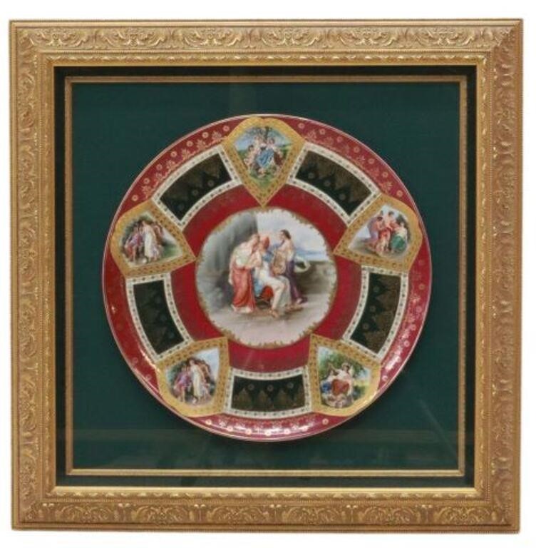 Appraisal: Framed Royal Vienna style porcelain charger mythological reserves including Paris