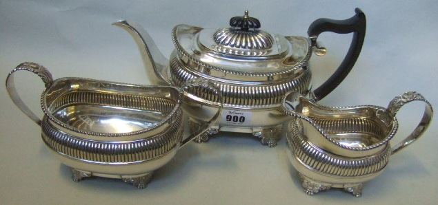 Appraisal: A plated three piece tea set comprising a teapot a