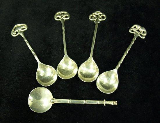 Appraisal: Four Art Nouveau coffee spoons with pierced finish by Keswick