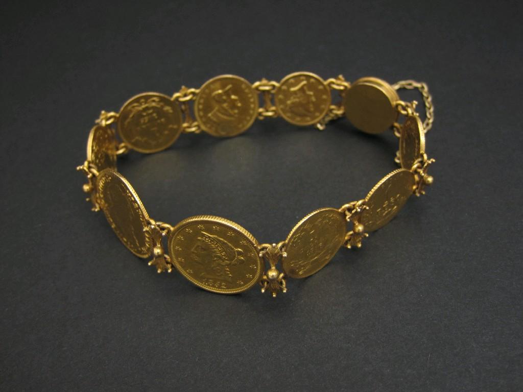 Appraisal: A Coin Bracelet comprised of ten US and Mexican coins